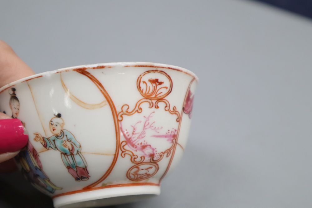 A Chinese famille rose tea bowl and saucer